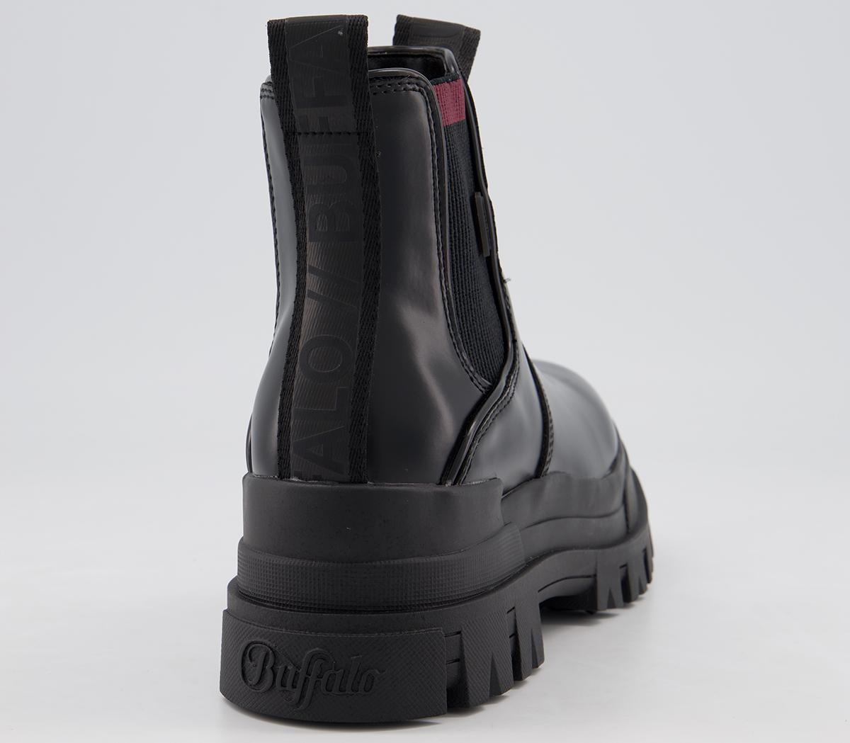 buffalo aspha vegan lace up chunky heeled boots in black