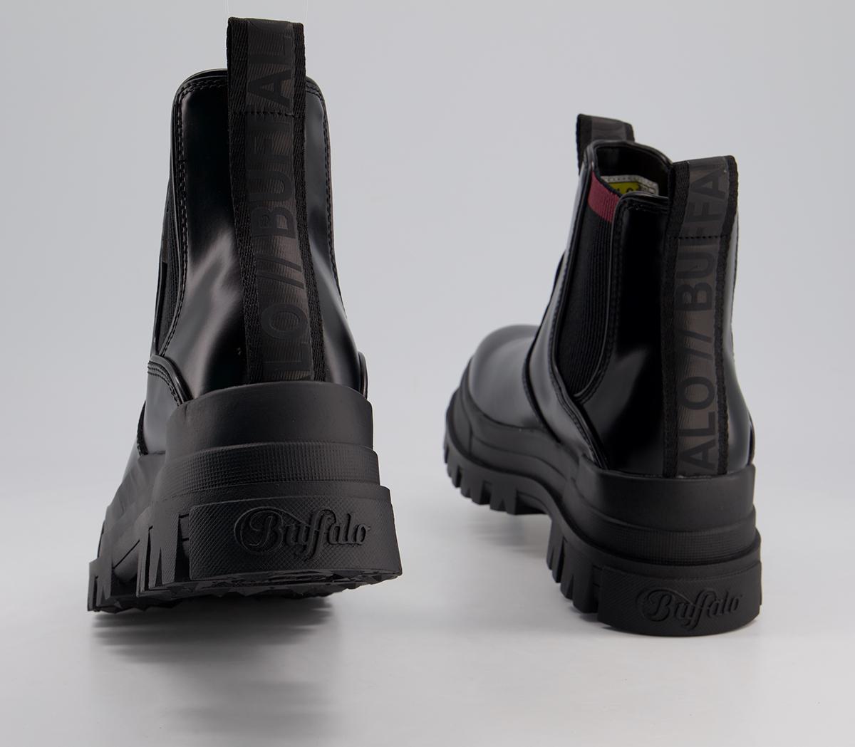 buffalo aspha vegan lace up chunky heeled boots in black