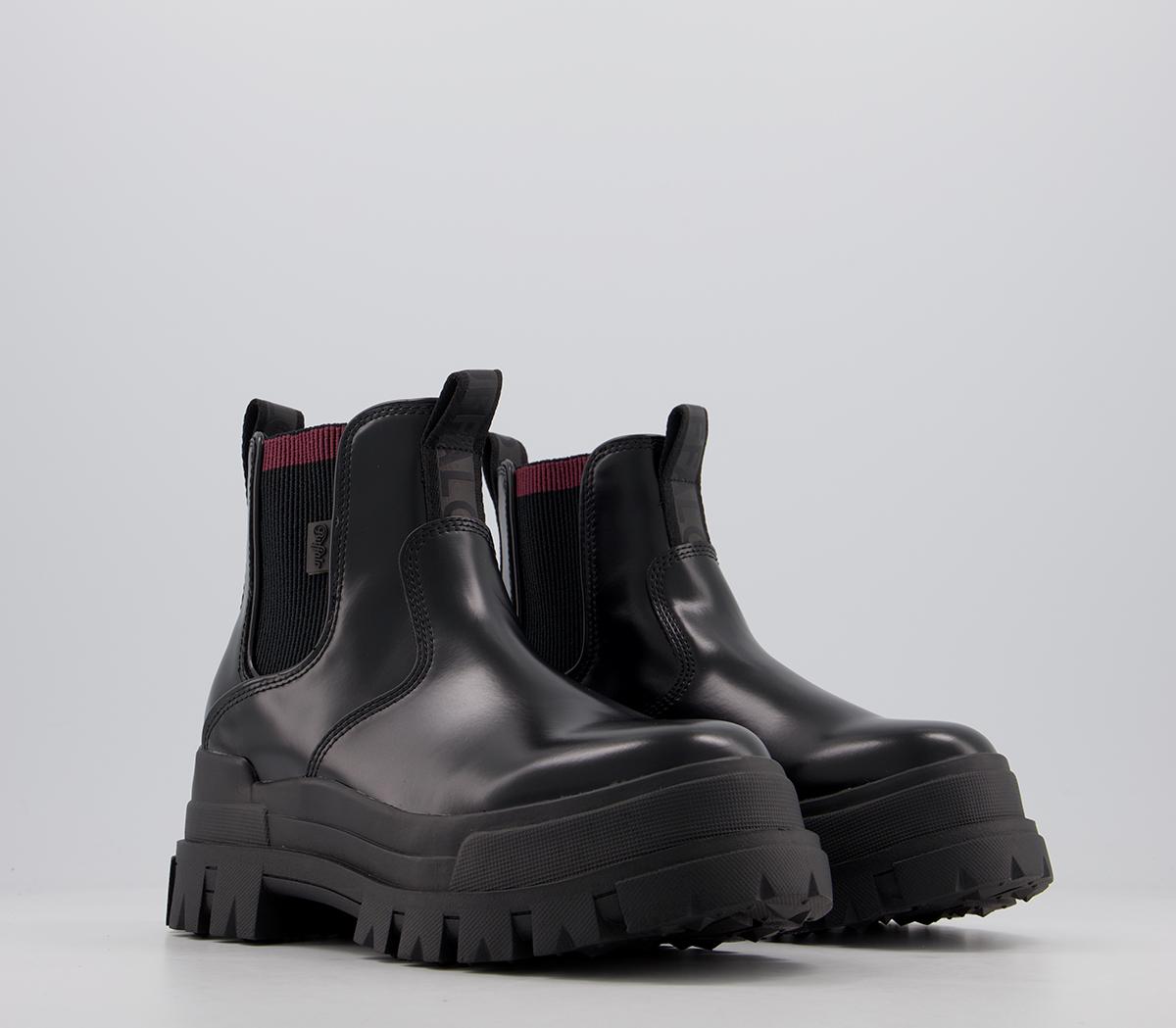 buffalo aspha vegan lace up chunky heeled boots in black