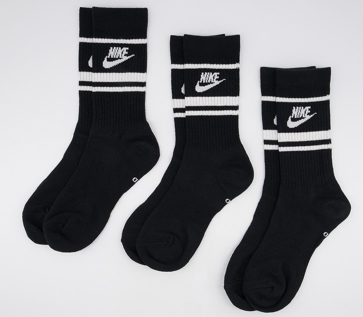 Nike Crew Socks 3 Pair Black White Striped - Socks
