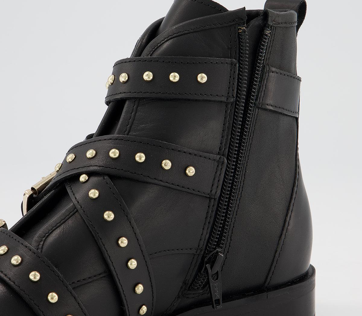 Office Assert Multi Strap Hardware Ankle Boots Black Leather - Ankle Boots