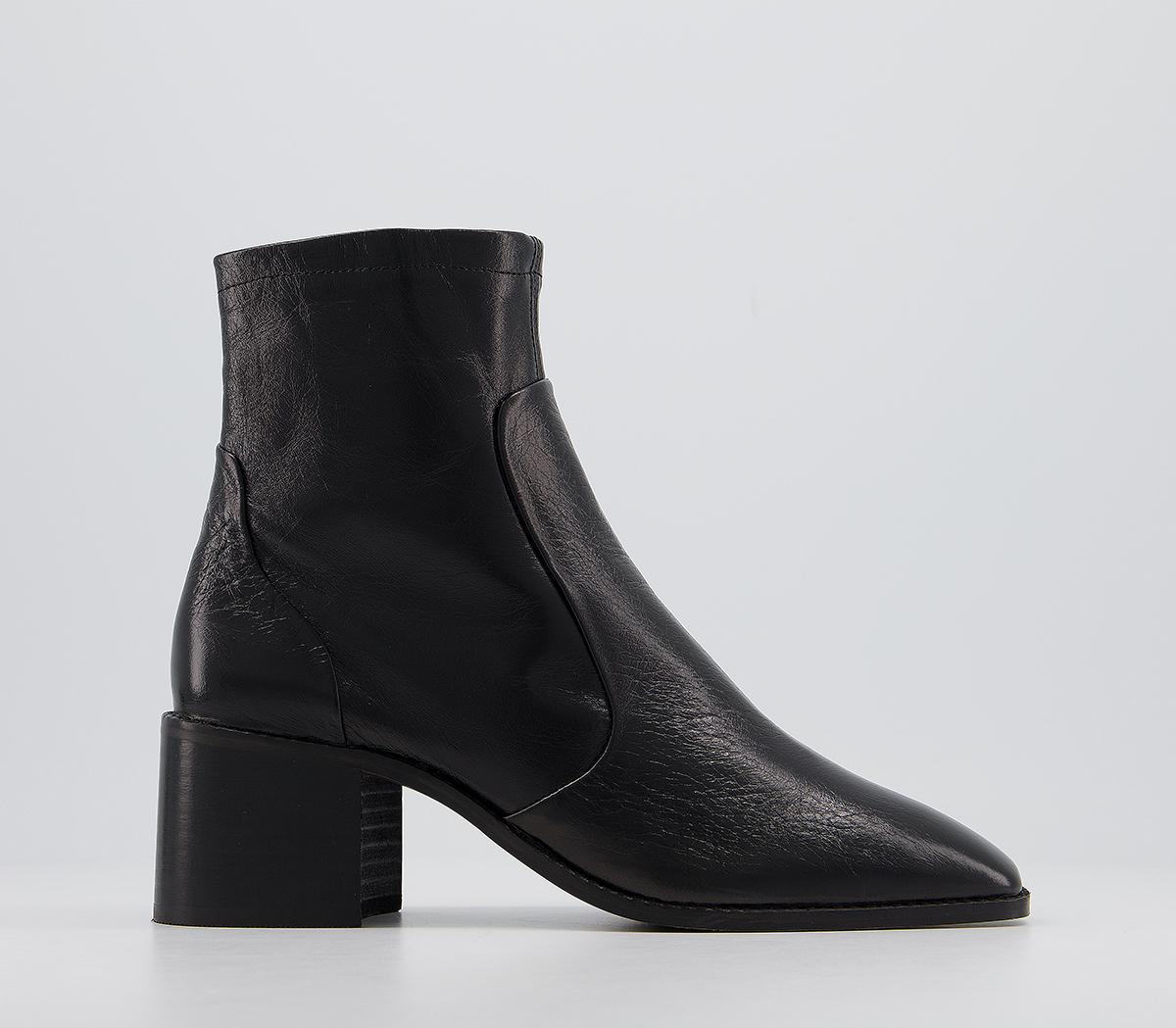 Office Addison Unlined Block Heel Boots Black Leather - Ankle Boots