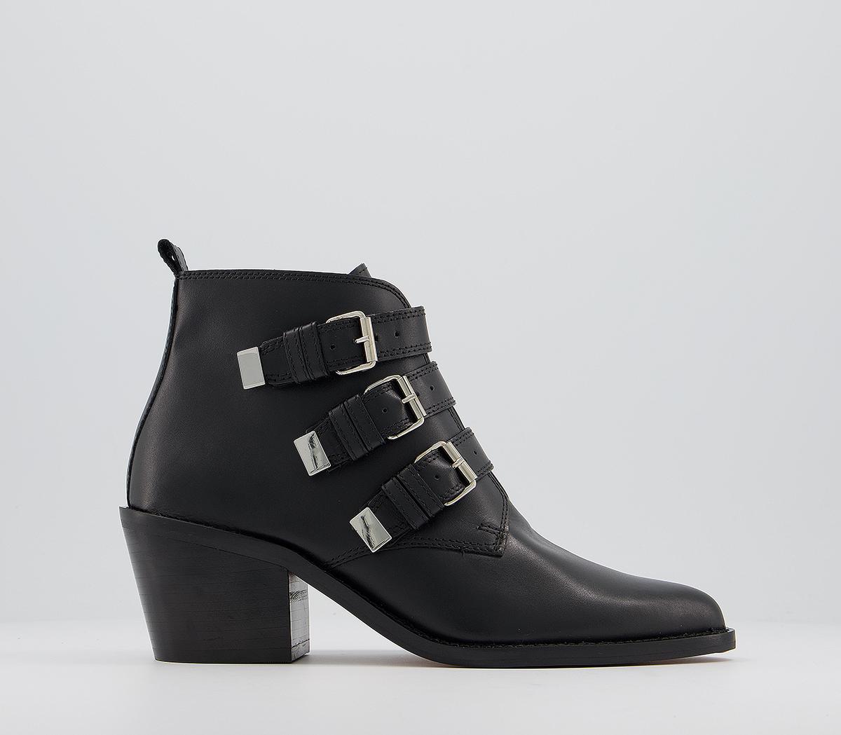 Office Affirm Buckle Western Boots Black Leather - Ankle Boots