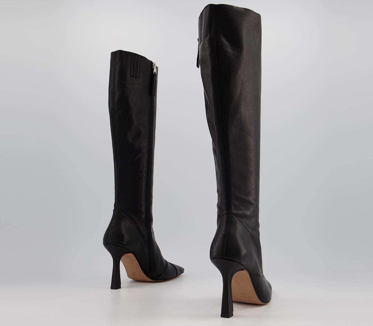 black square toe knee high boots