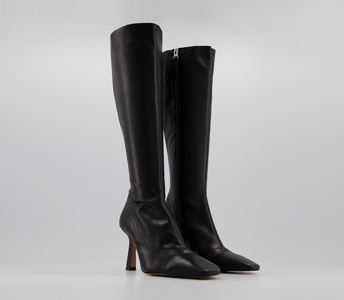 Office Kimber Square Toe Knee Boots Black Leather - Knee High Boots