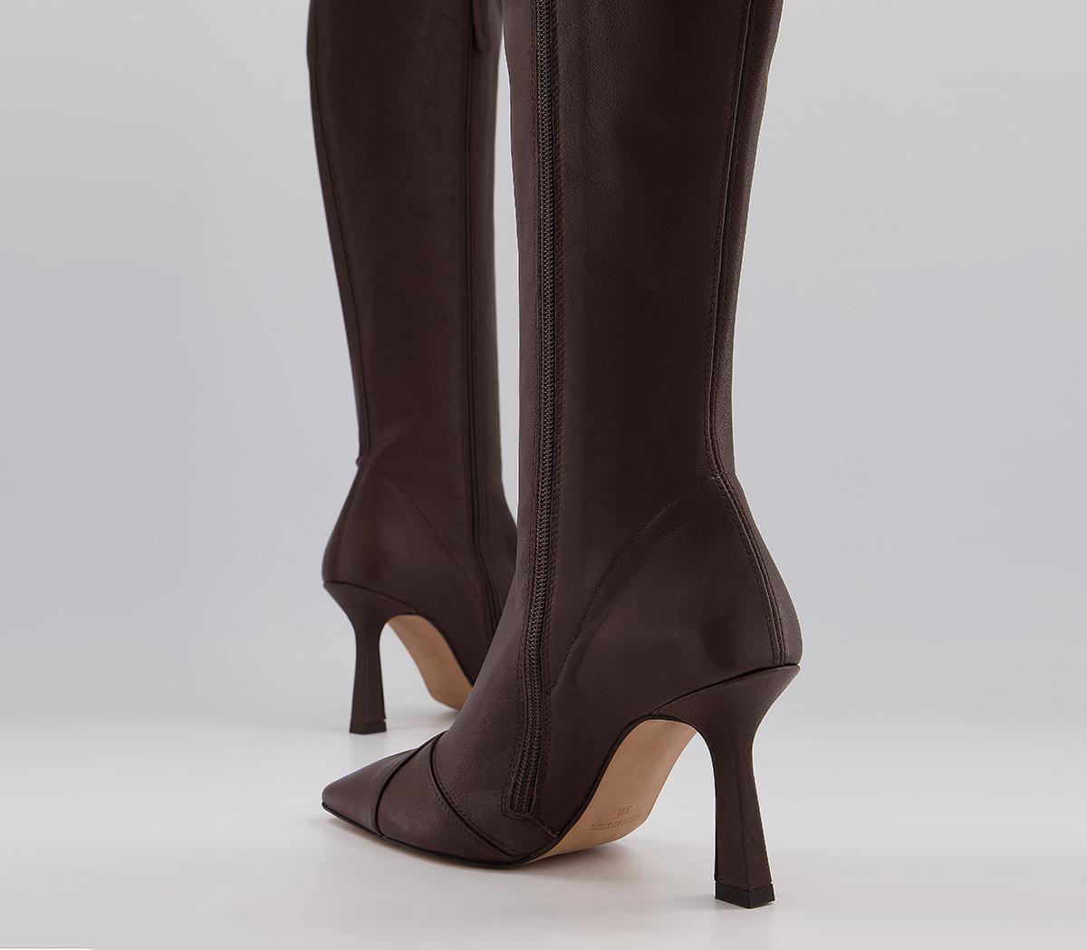 Office Kimber Square Toe Knee Boots Choc Leather - Knee High Boots