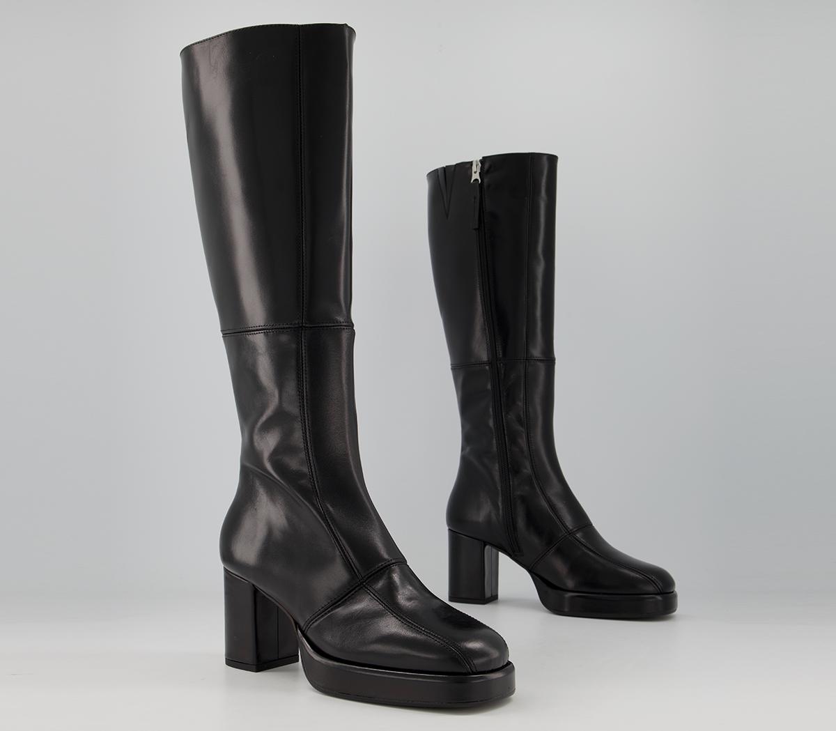 platform black boots knee high