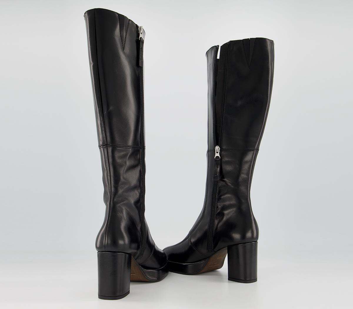 Office Kay Platform Knee Boots Black Leather - Knee High Boots