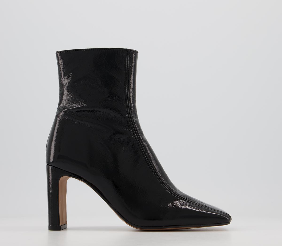 Office Alba Square Toe Formal Ankle Boots Black Shiny Leather - Ankle Boots