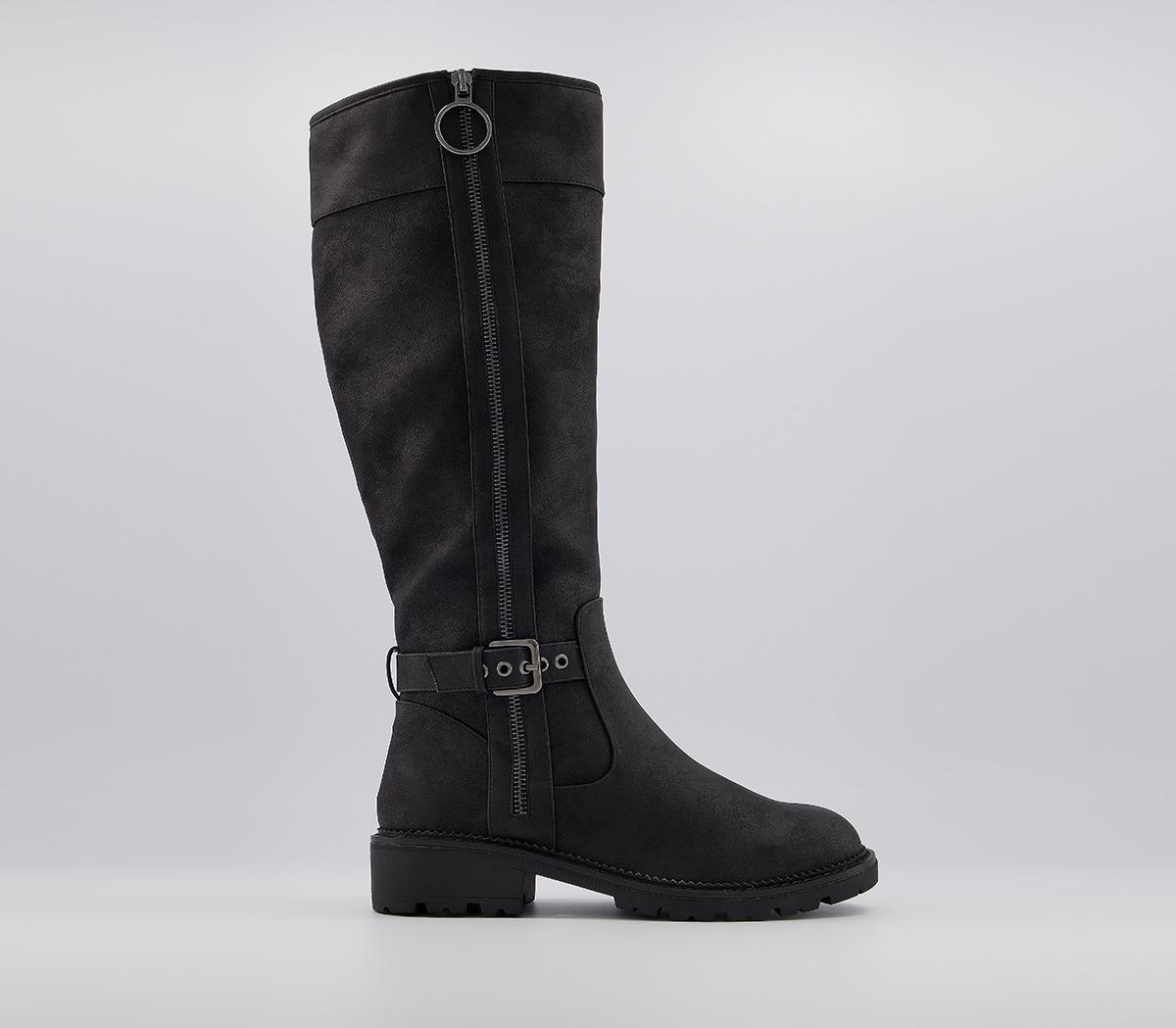 Office Kris Fur Lined Detail Knee Boots Black Fur Lined - Knee High Boots