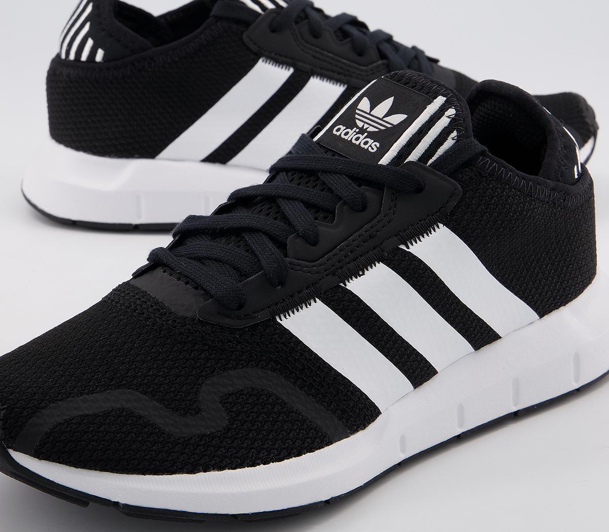 adidas swift run black with white stripes