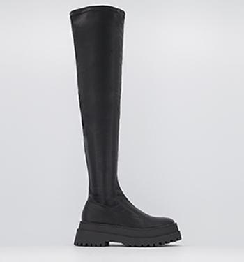 black leather over the knee flat boots