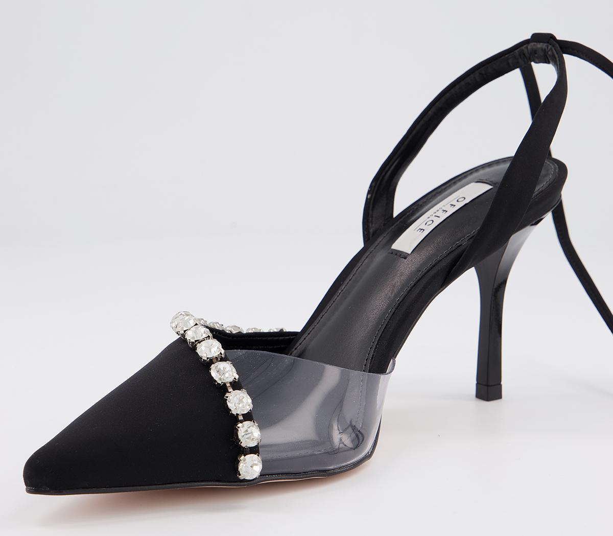 Office Meander Mid Ankle Tie Courts Black With Embellishment - Mid Heels