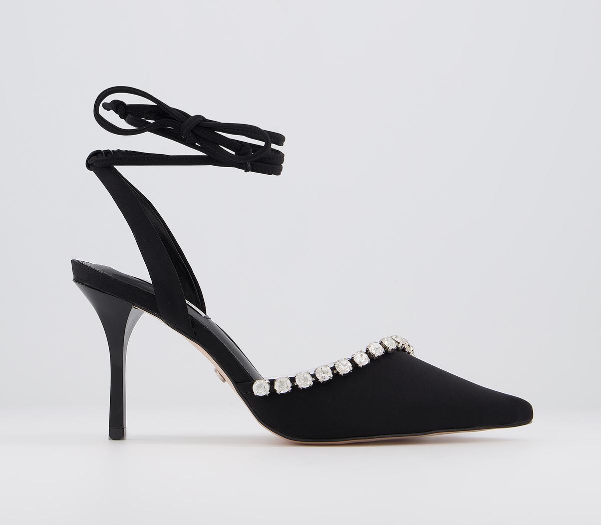 Office Meander Mid Ankle Tie Courts Black With Embellishment - Mid Heels