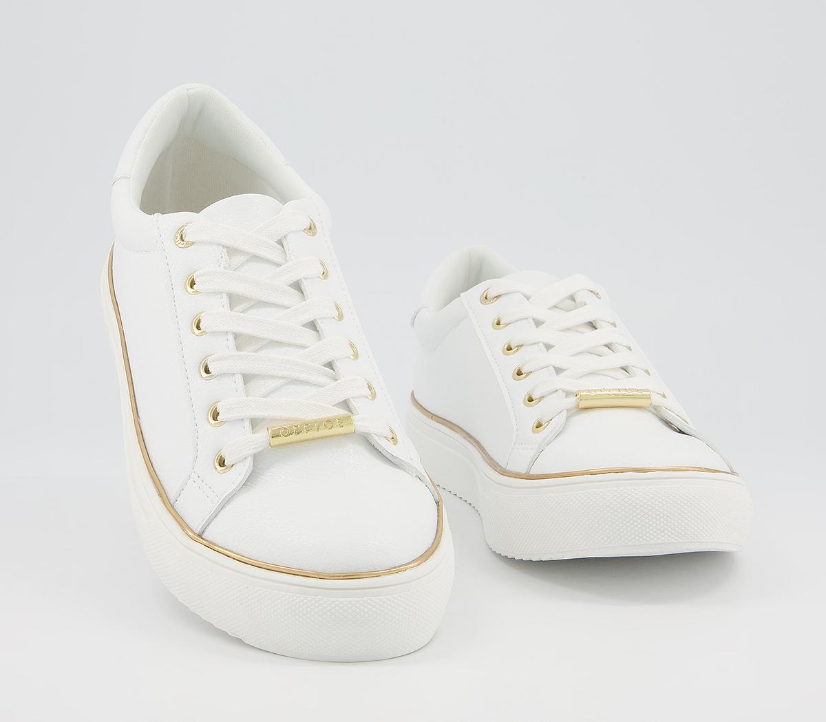 Office Frosty Lace Up With Rand Trainers White With Gold Rand - Flat ...