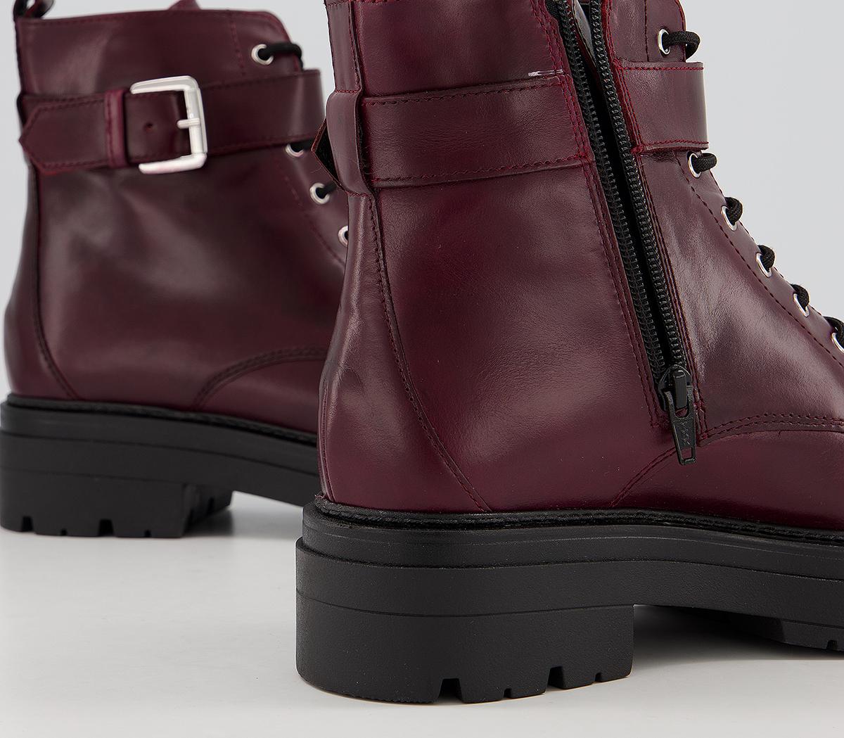 Office Accurate Chunky Lace Up Boots Burgundy Leather - Ankle Boots