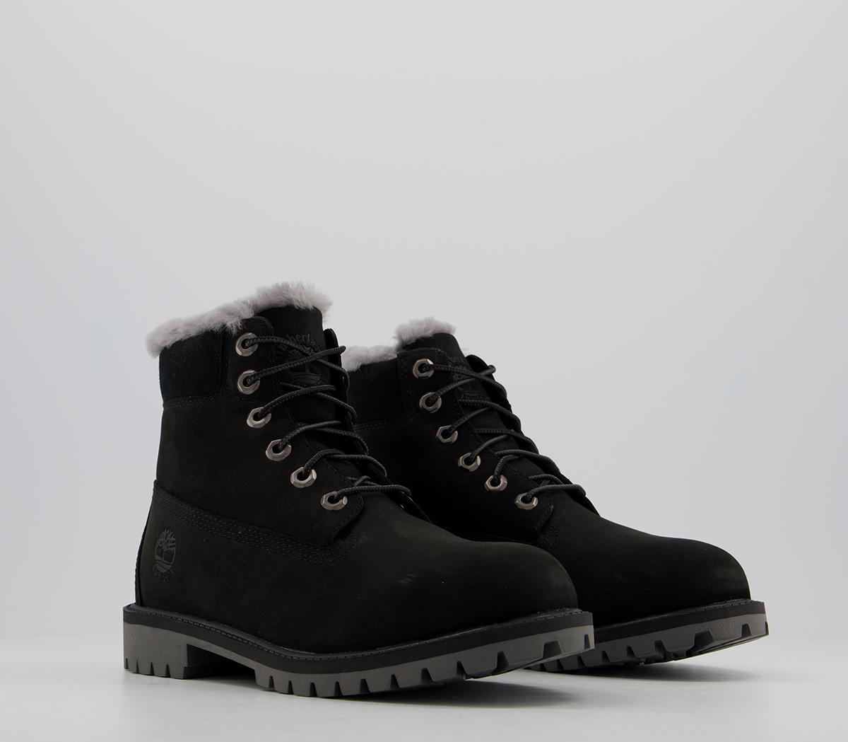 Timberland 6 Inch Fur Lined Junior Boots Black - Ankle Boots