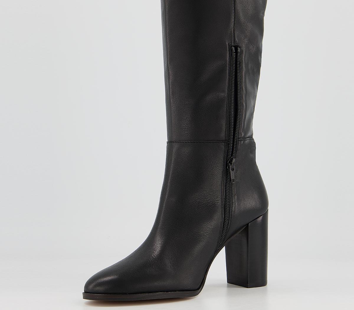 Office Kaitlyn - Block Heel Knee Boots Black Leather - Knee High Boots