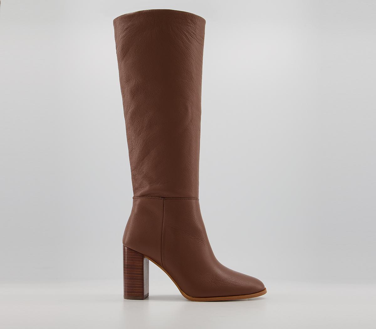 leather knee high boots with block heel