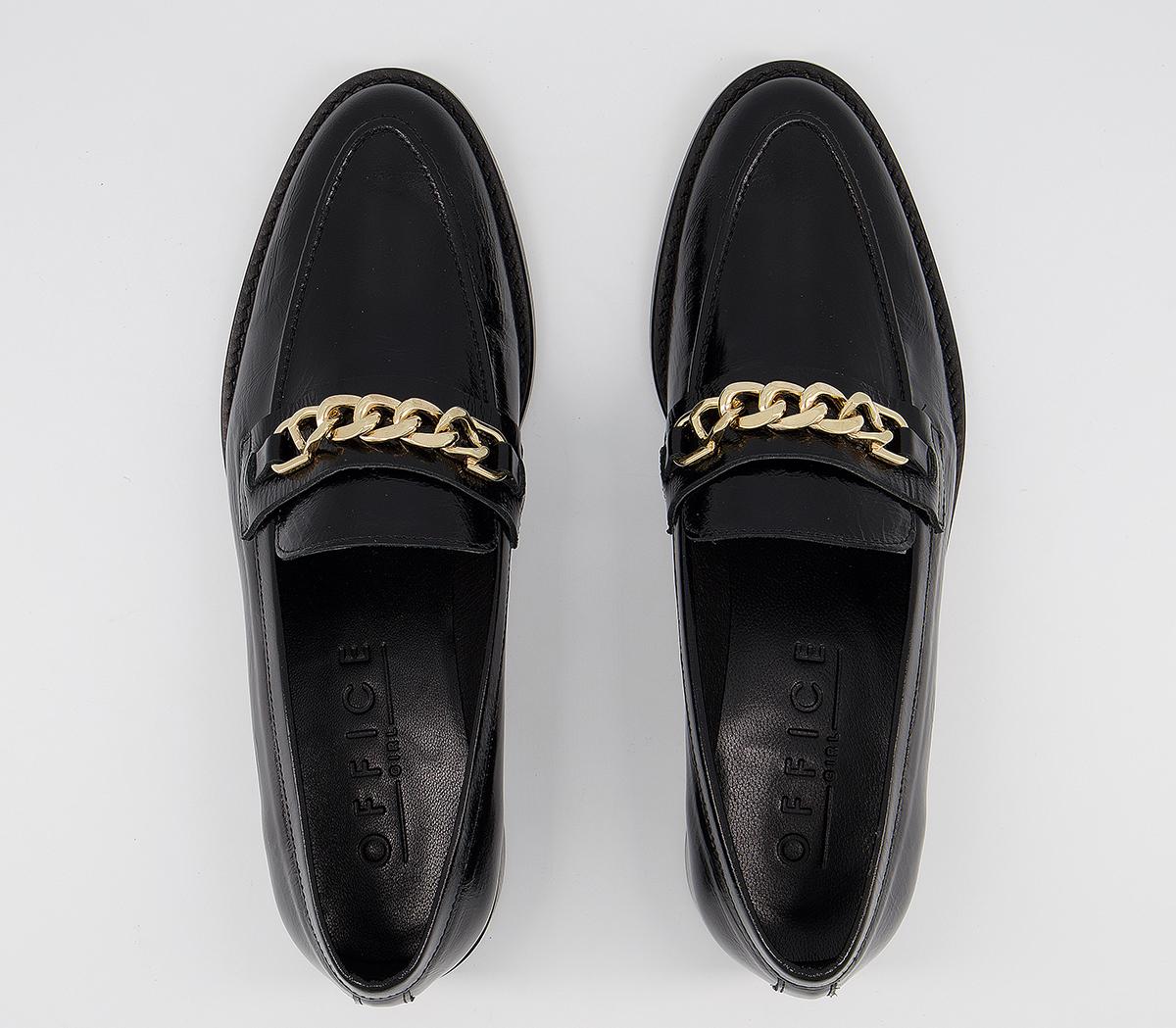 Office Frida Chain Trim Loafers Black Leather With Gold Hardware - Flat ...
