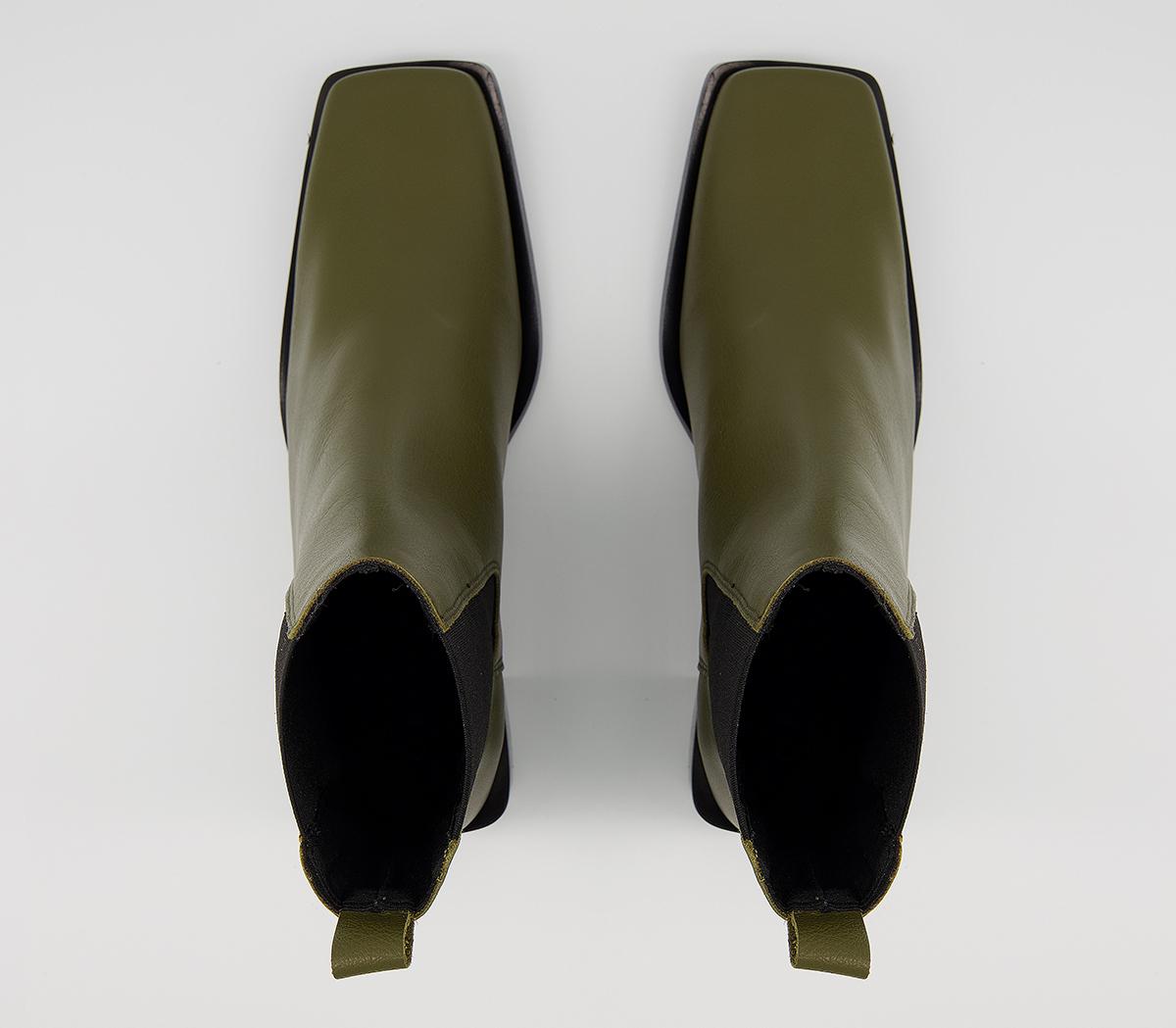 leather block heel square toe ankle boots