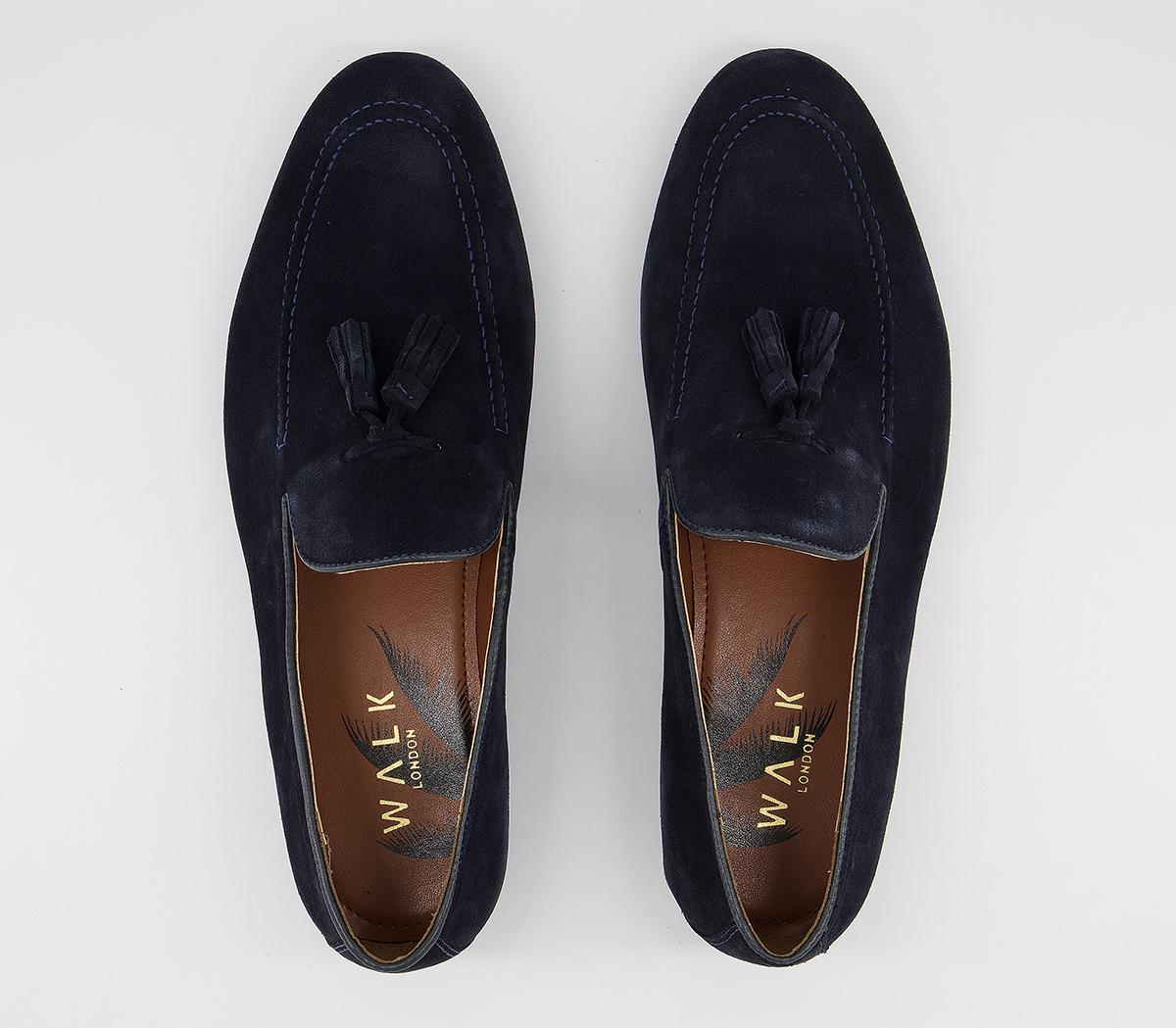 Walk London Terry Tassle Loafers Navy Suede - Casual