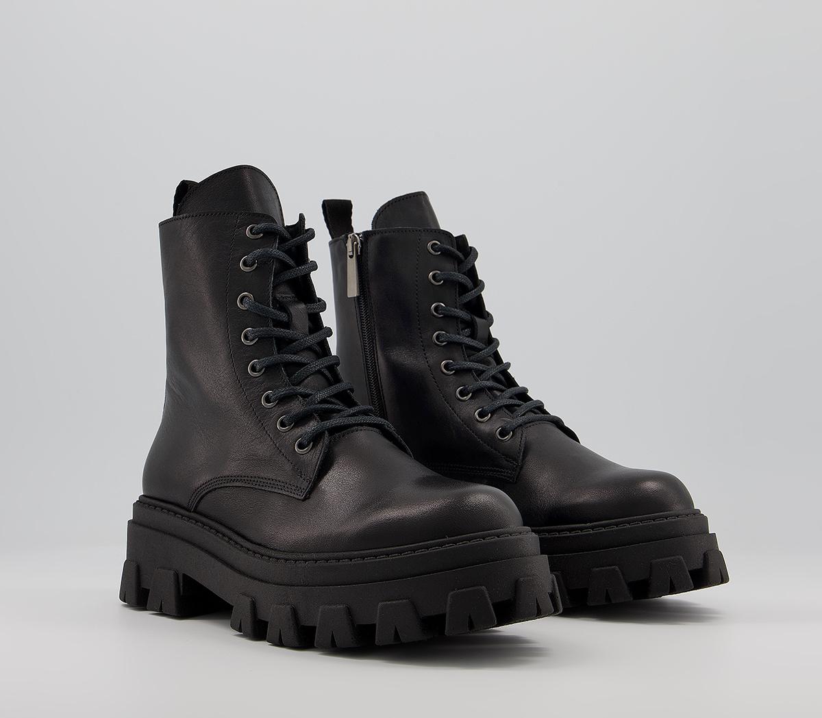 austin black leather chunky lace up boots