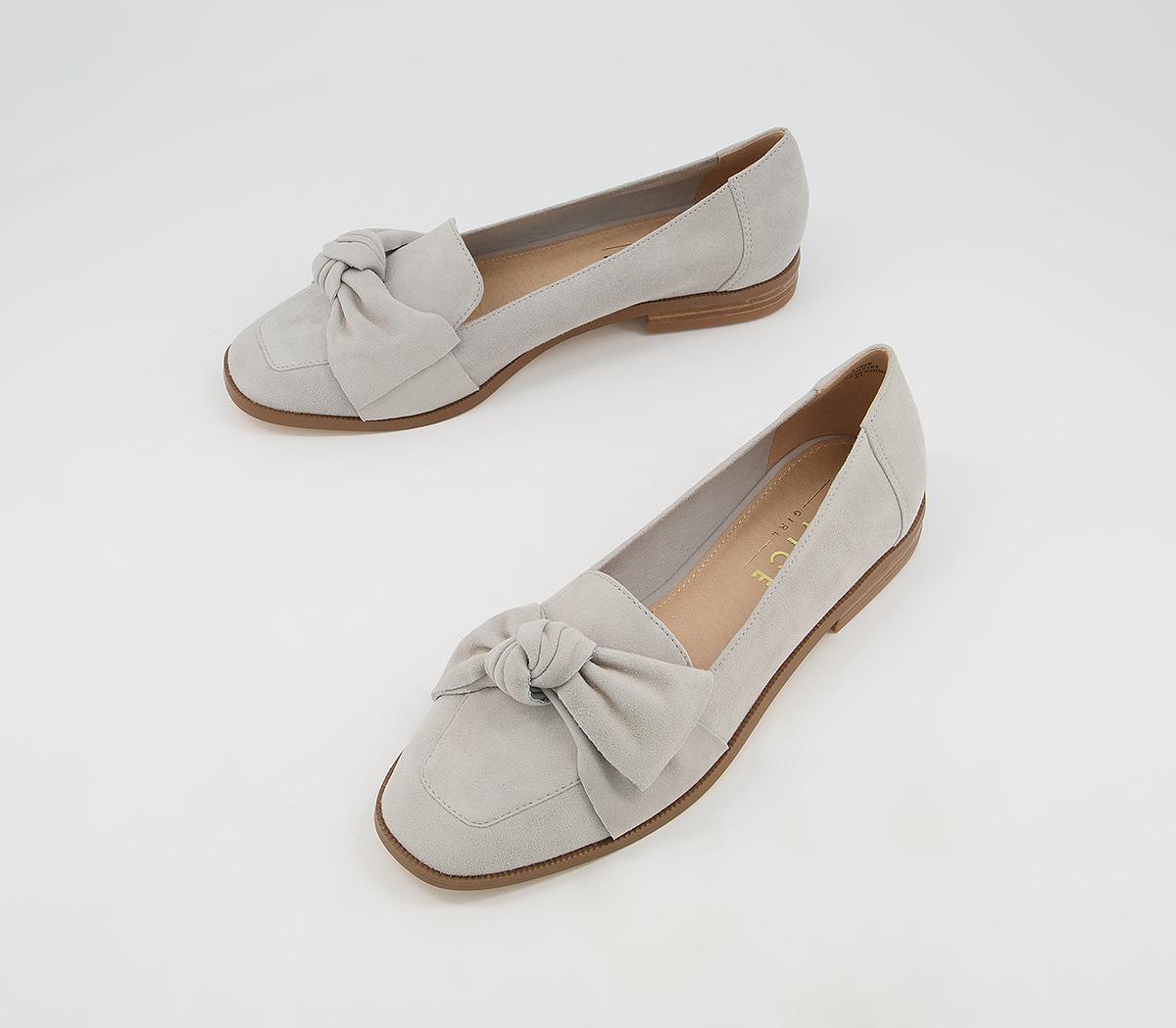 Office Flurry Bow Loafers Light Grey Suede - Flat Shoes for Women