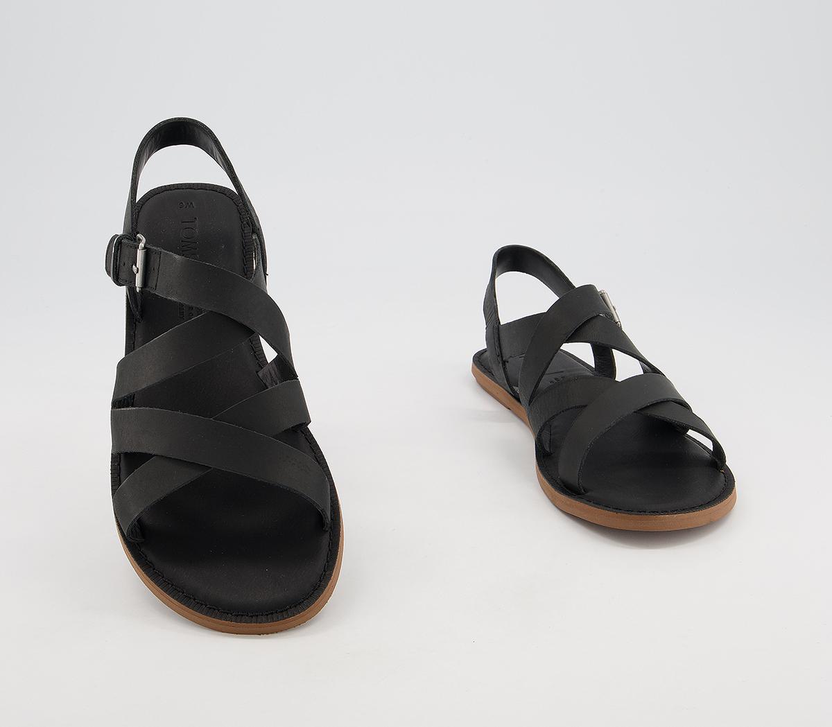 TOMS Sicily Sandals Black Leather - Women’s Sandals