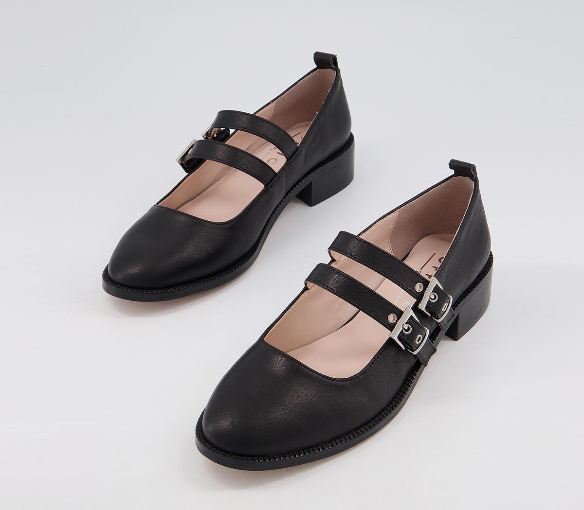 Office Flush Double Strap Mary Jane Flats Black Leather - Flat Shoes for Women