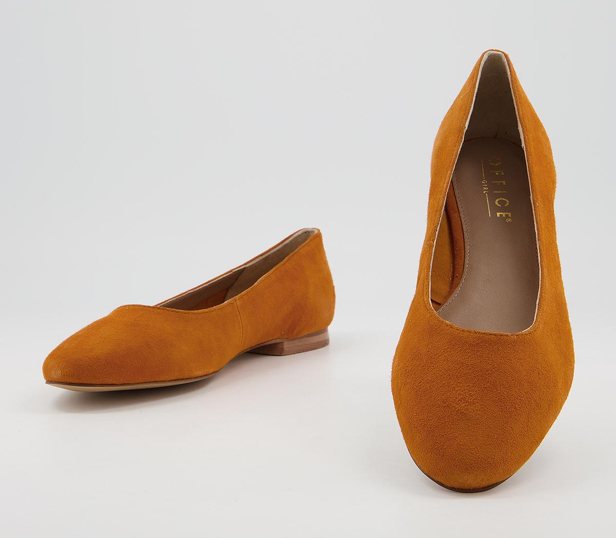 Office Faithful Soft Almond Toe Pumps Ochre Suede - Flat Shoes for Women