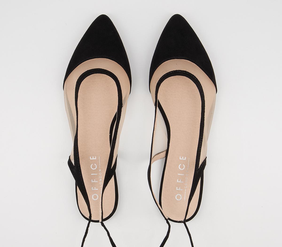 Office Fahira Ankle Tie Pumps Nude Mesh Black Mix Flat Shoes for Women
