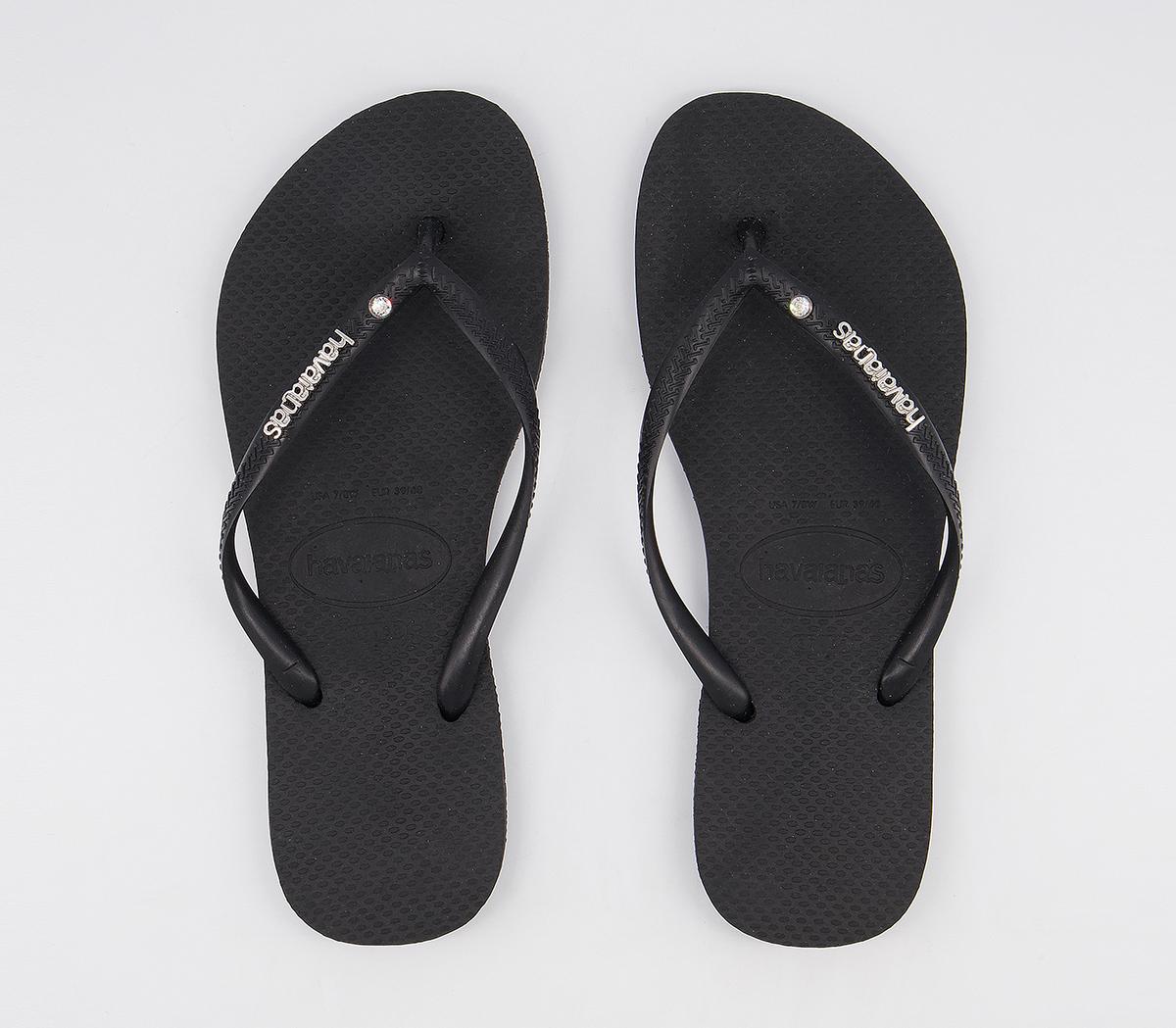 Havaianas Slim Metal Crystal Logo Flip Flops Black - Women’s Sandals