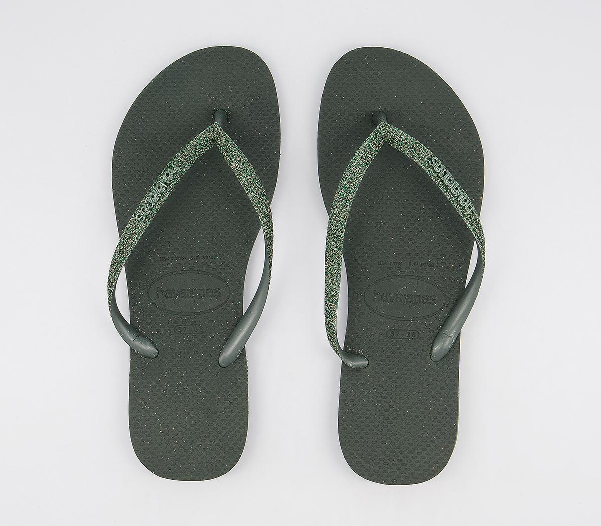 Havaianas Slim Glitter II Flip Flops Green Olive - Women’s Sandals