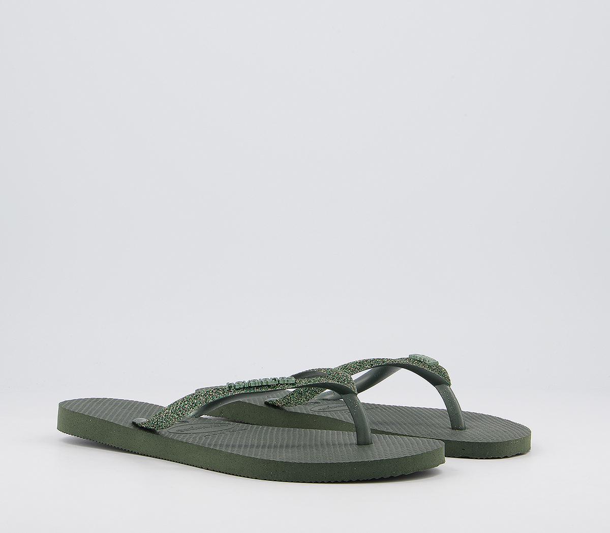 Havaianas Slim Glitter II Flip Flops Green Olive - Women’s Sandals