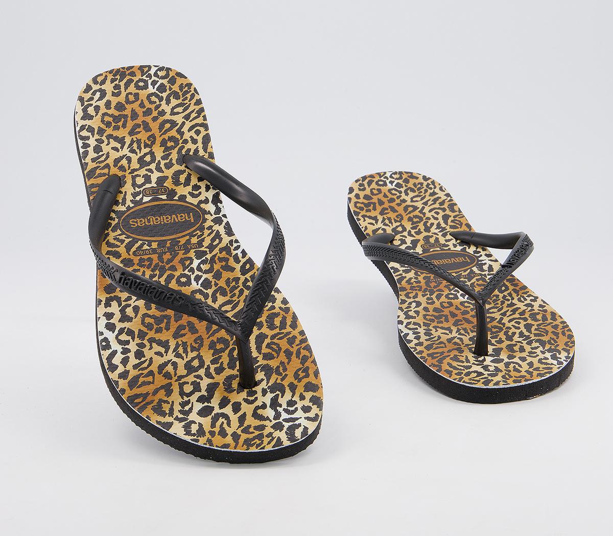 Havaianas Slim Leopard Flip Flops Black - Women’s Sandals