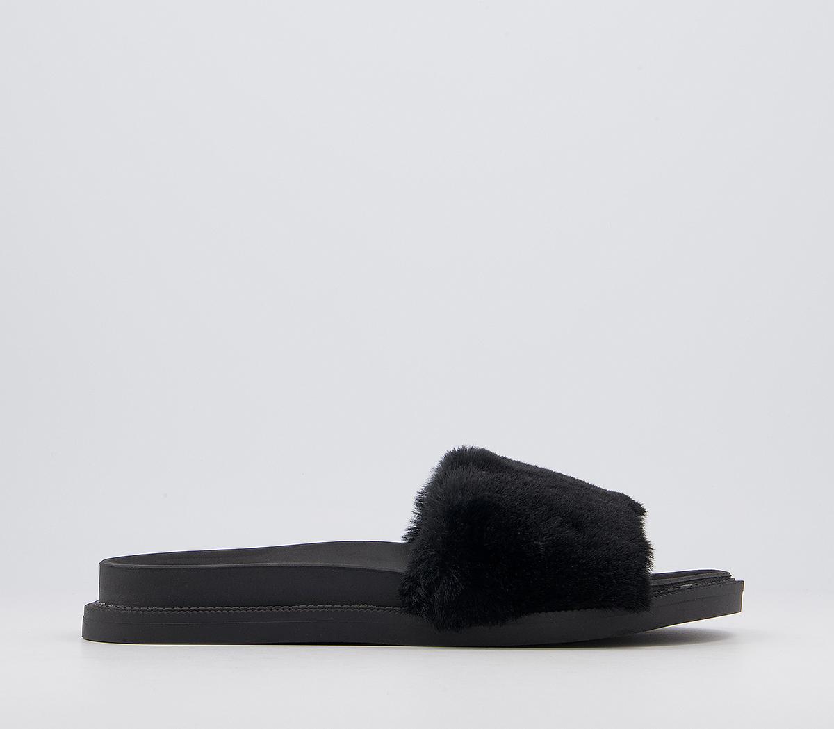 black fur sliders