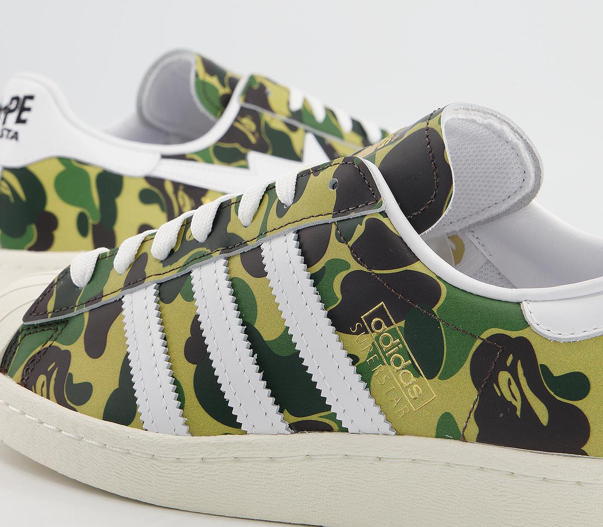 adidas Bape Superstar 80s Trainers Green Camo White - Unisex Sports