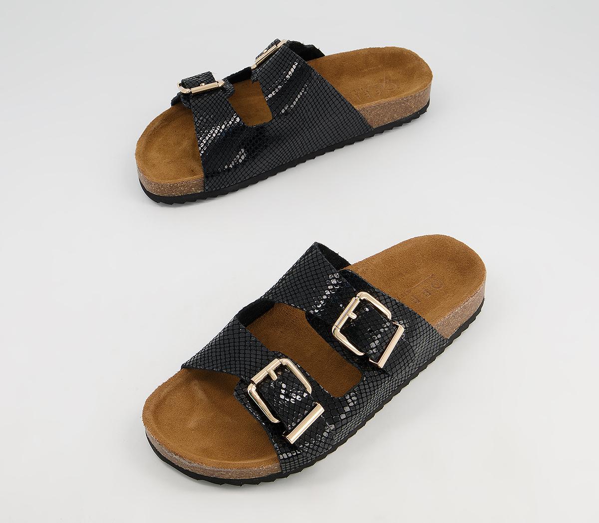 women's two buckle footbed sandals