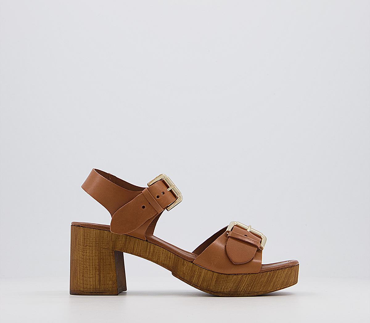 Office Malaysia Two Part Wood Heels Tan Leather - Mid Heels