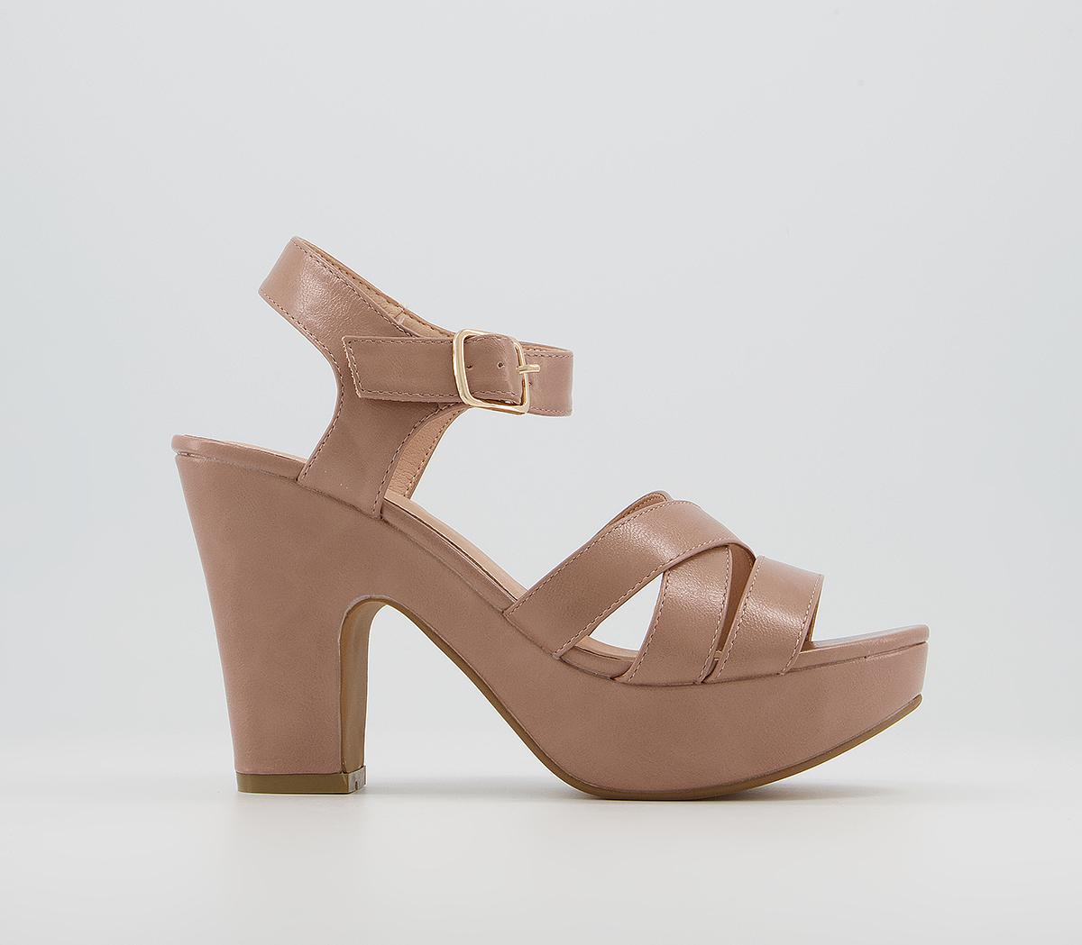 nude platform block heels