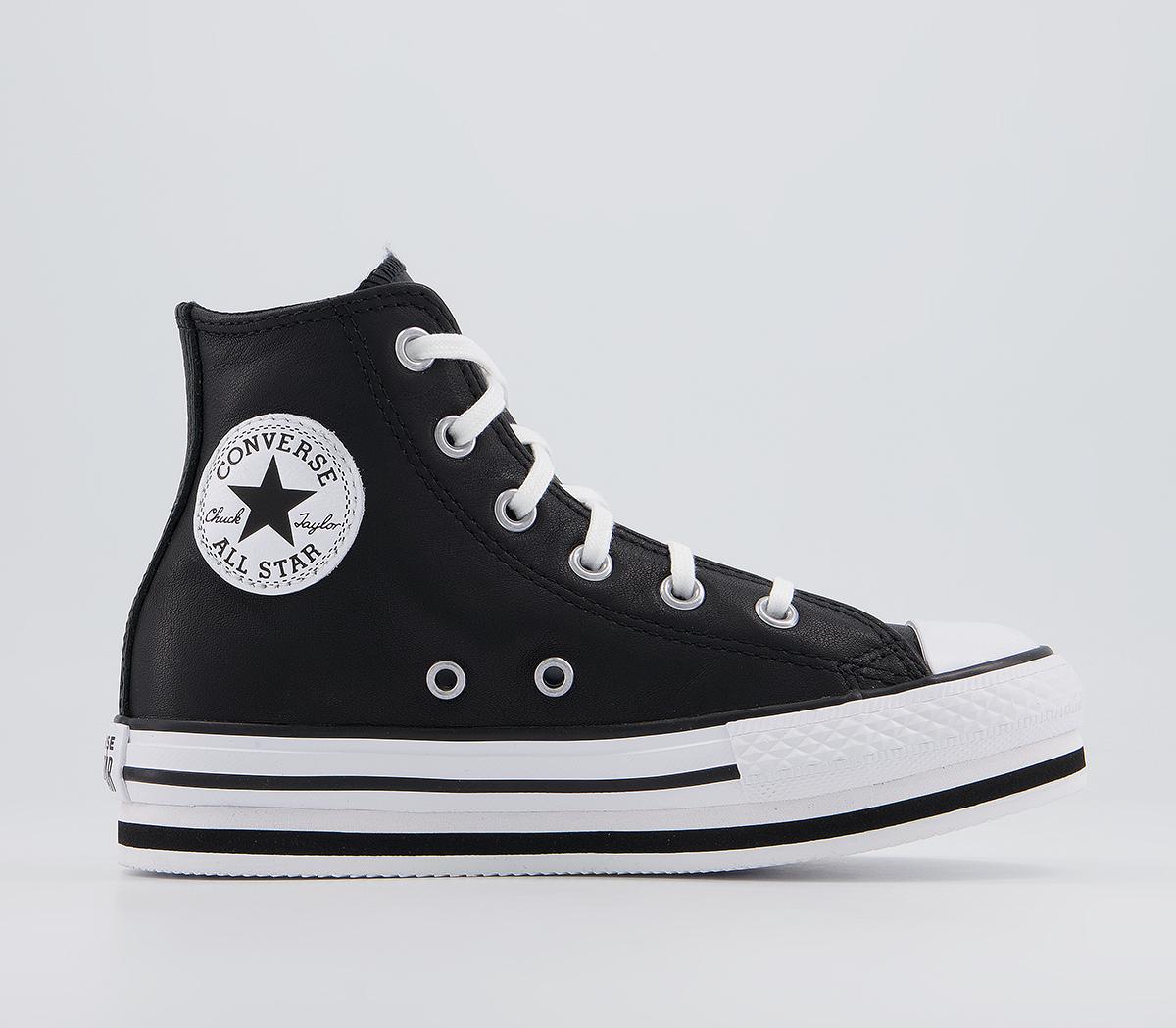 Converse All Star Eva Lift Hi Youth Trainers Black White Black Leather ...