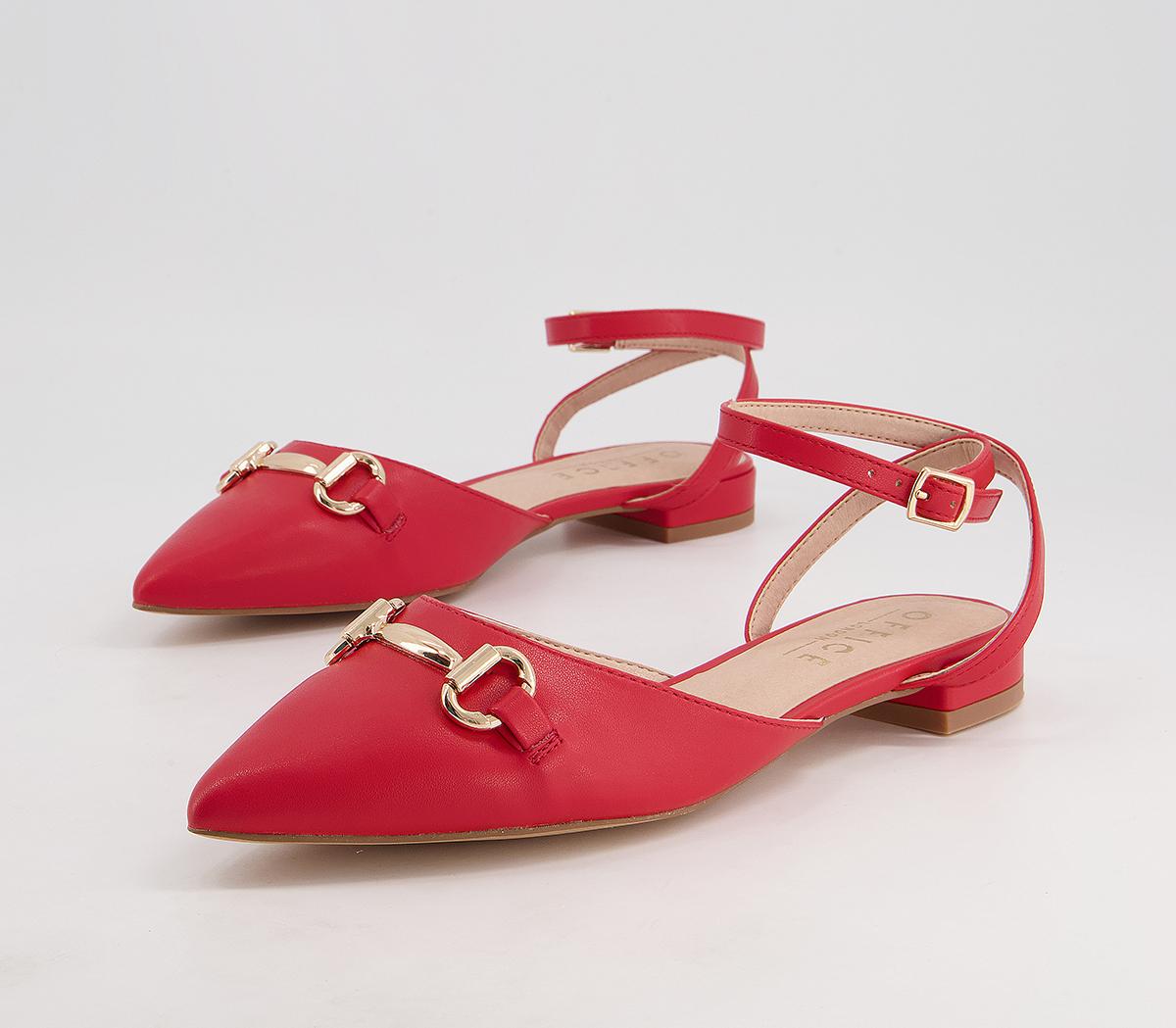 Office Fending Ankle Strap Pointed Flats Red Flat Shoes for Women