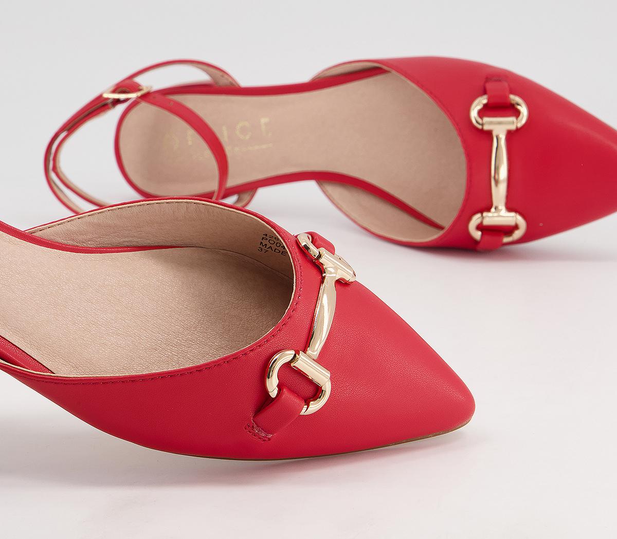 Office Fending Ankle Strap Pointed Flats Red - Flat Shoes for Women