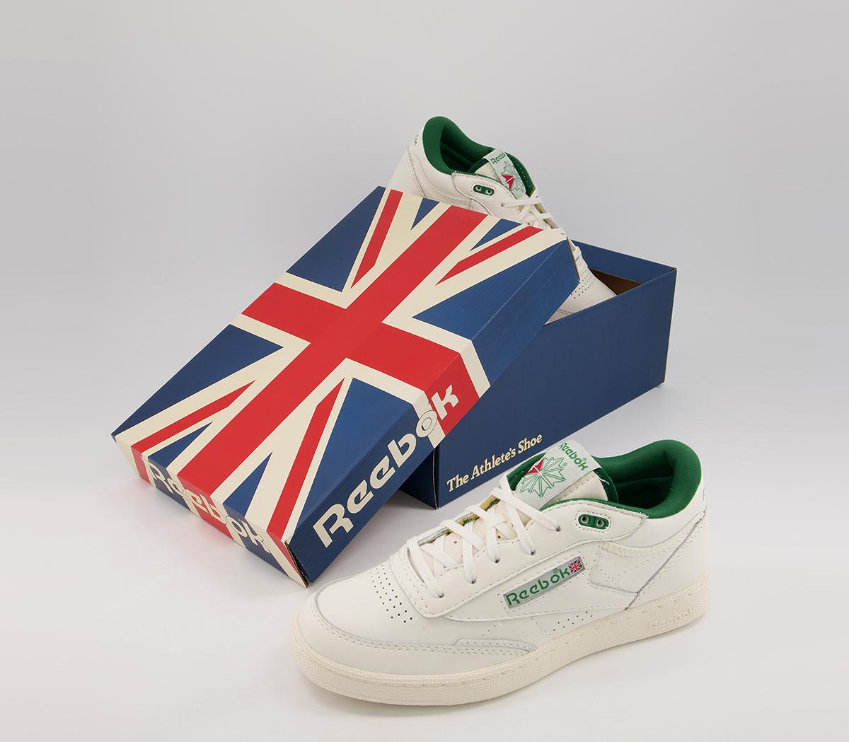 reebok club c mid ii sneakers in chalk and green