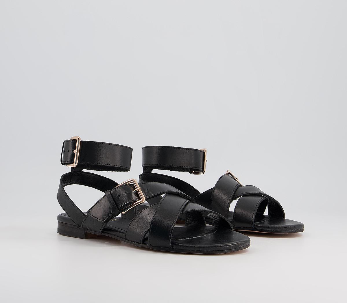 Office Superior Ankle Strap Sandals Black Leather - Office Girl