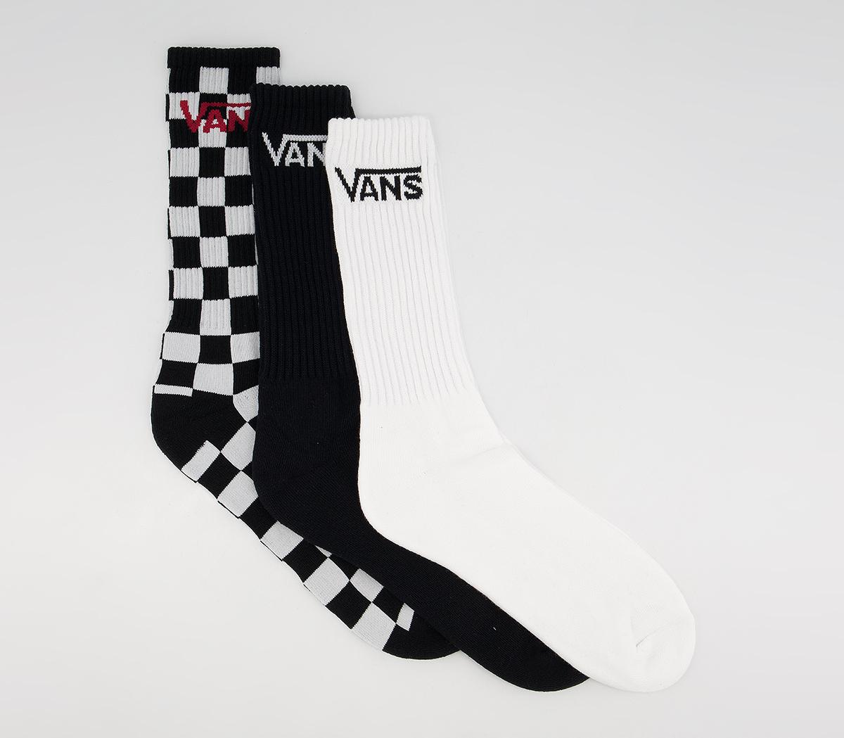 Vans Classic Crew Socks 3 Pack Black Checkerboard - Socks