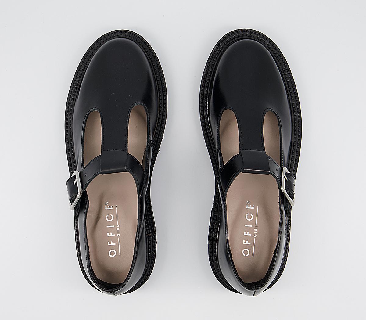 black chunky t bar shoes