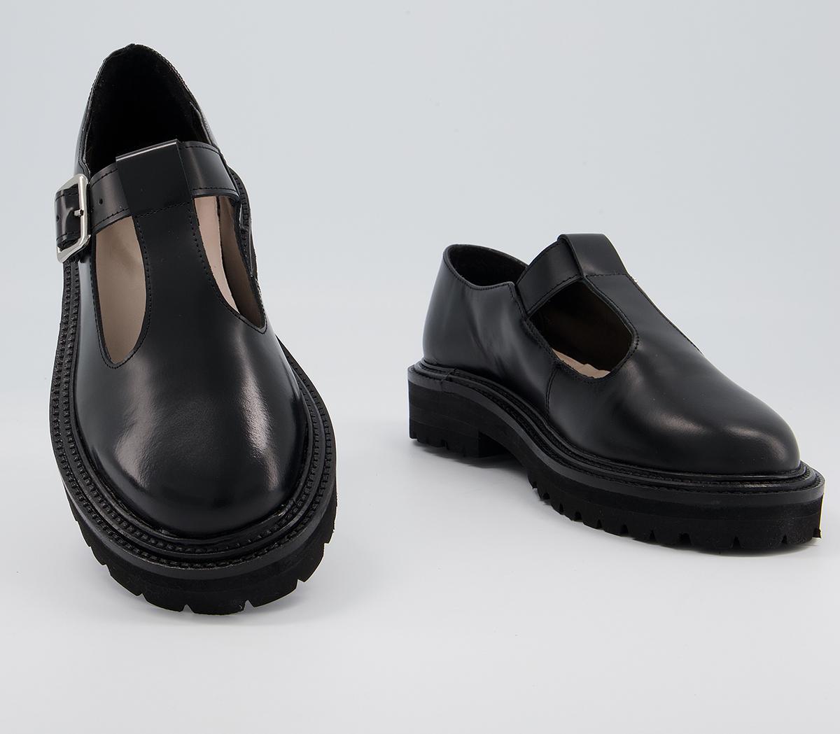 black chunky t bar shoes