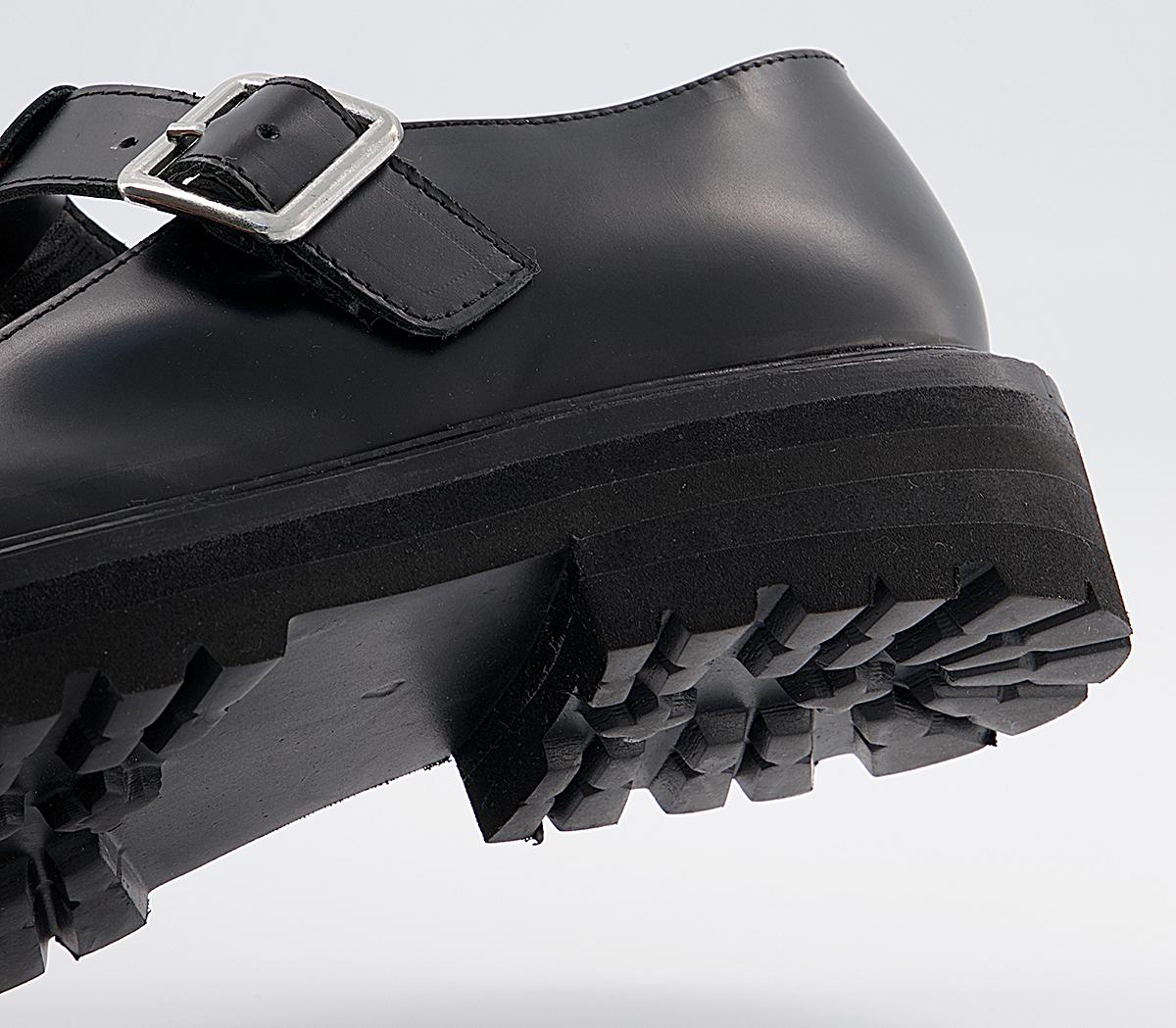 black chunky t bar shoes